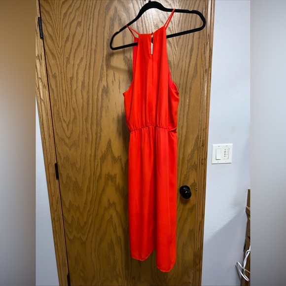 Everly Cherry Red Goddess Style High Neck Lined Dress Size L - EUC - Picture 7 of 7